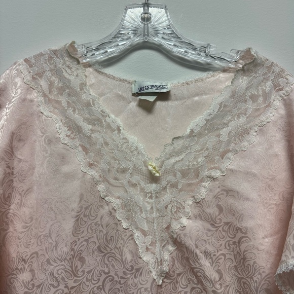 Vintage Lily‎ Of France Pale Pink Polyester Sateen Lace Trim Nightgown Sz Large - Picture 2 of 13